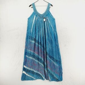 NEW Shore Drive Women's Free Size Blue Sleeveless Boho Maxi Dress P6